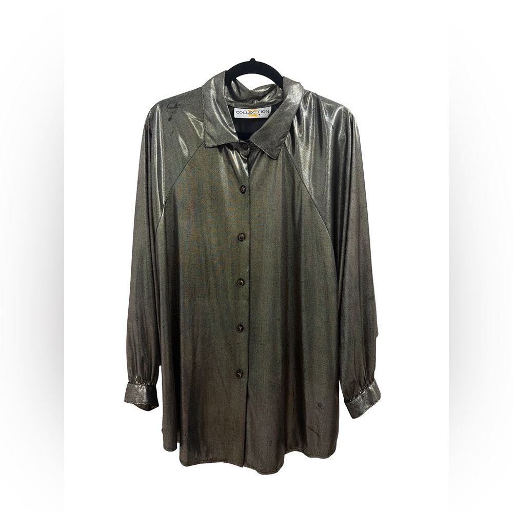 Vintage oversized metallic button up shirt